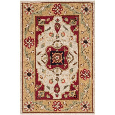 Safavieh 3 x 5 ft. Easy Care Hand Hooked Small Rectangle Area RugCreme & Red EZC757F-3